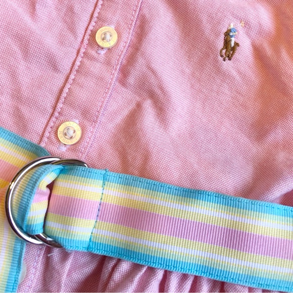 EUC Ralph Lauren Girl’s Collared Oxford Shirt Dress-Pink with Striped Belt - Picture 4 of 6